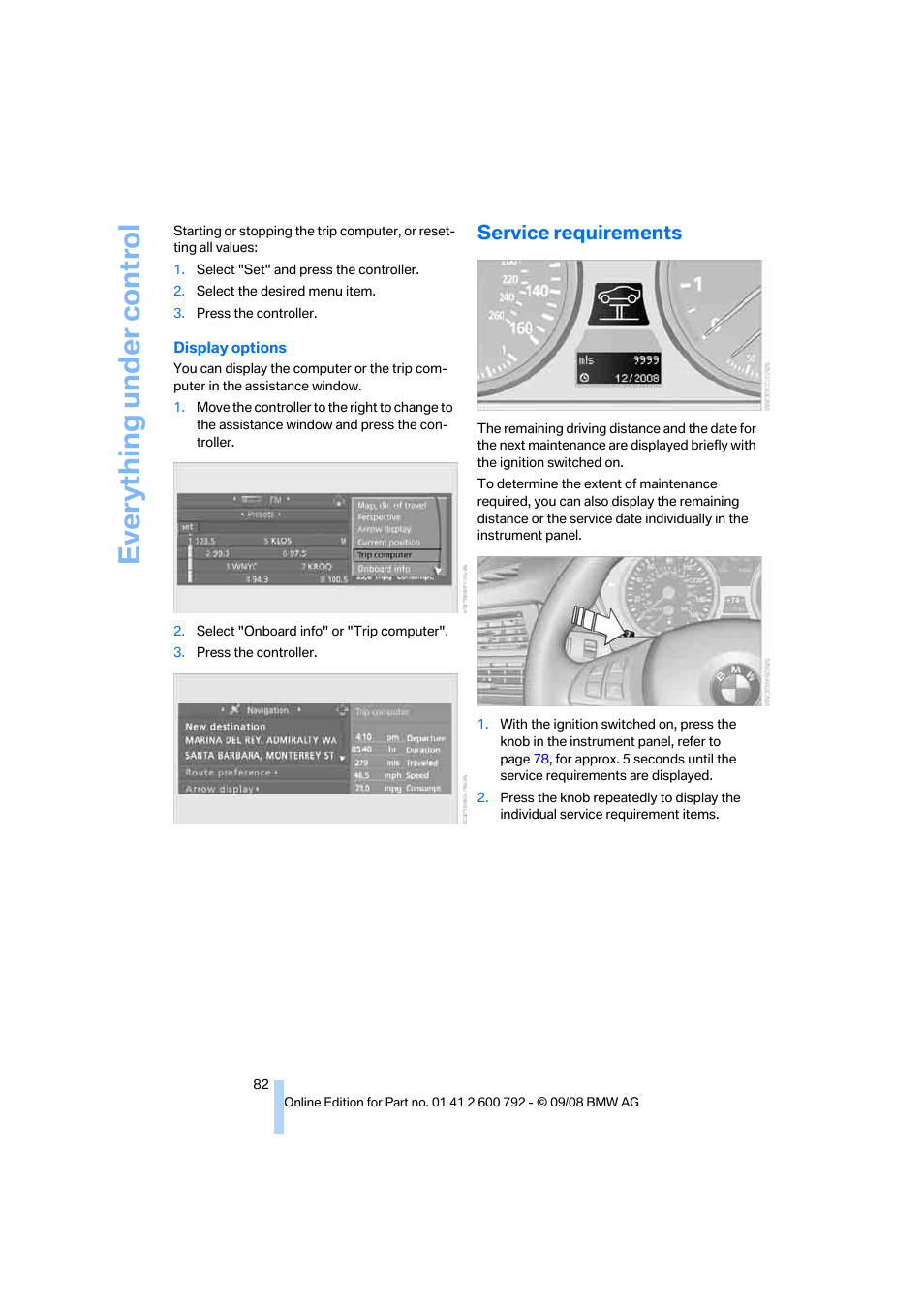 Service requirements, Everything under control | BMW X5 xDrive35d 2009 User Manual | Page 84 / 317