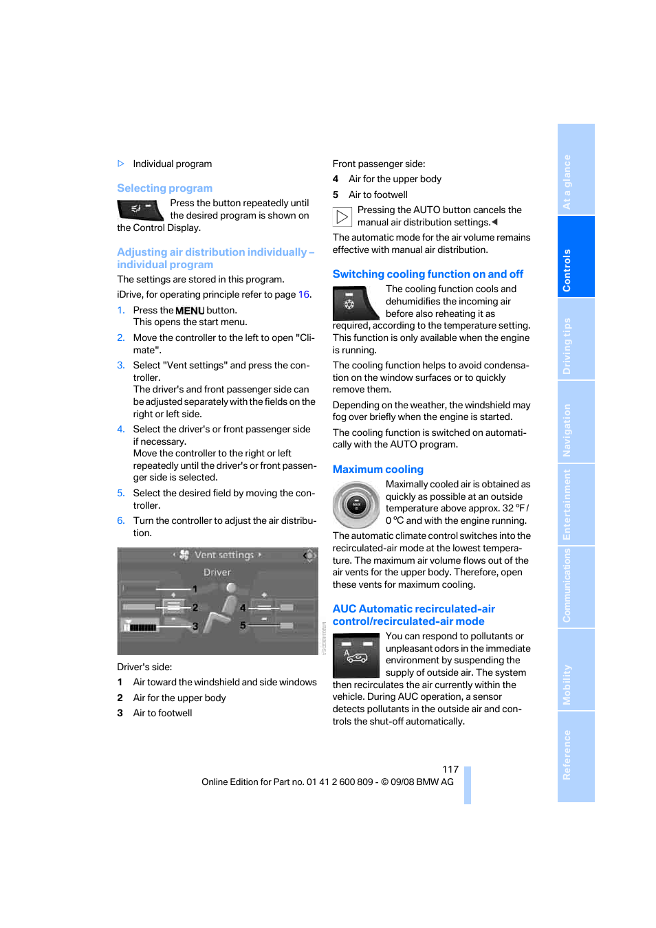 Ling function | BMW X6 xDrive50i 2009 User Manual | Page 119 / 317