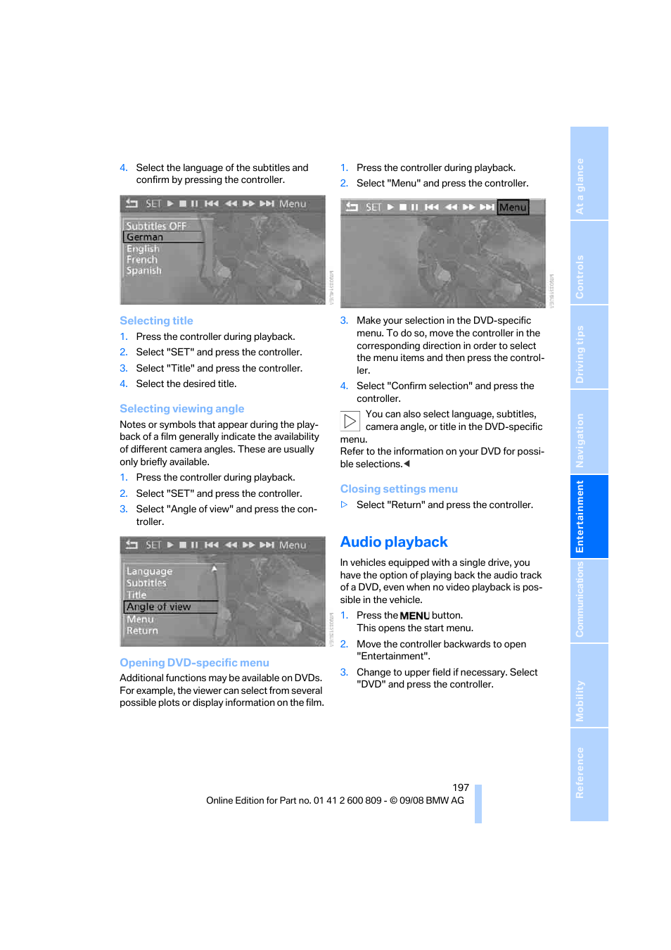 Audio playback | BMW X6 xDrive50i 2009 User Manual | Page 199 / 317