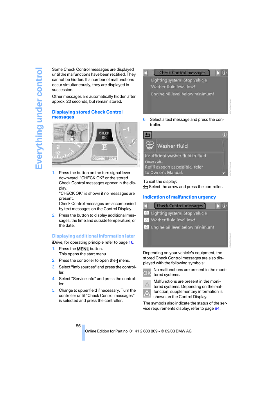 Everything under control | BMW X6 xDrive50i 2009 User Manual | Page 88 / 317