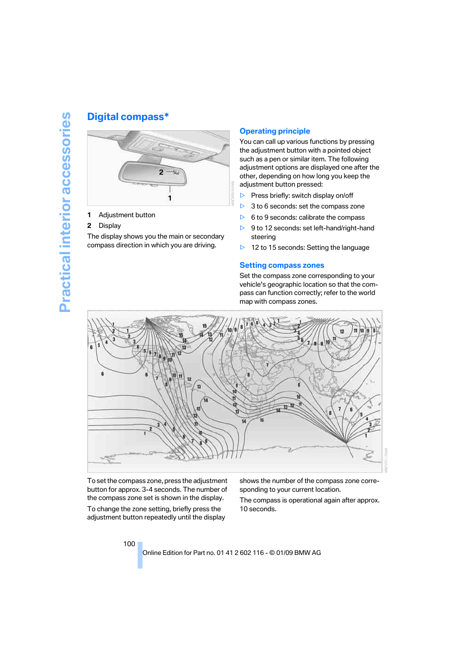 Digital compass, Practical interior accessories | BMW Z4 sDrive35i 2009 User Manual | Page 102 / 248