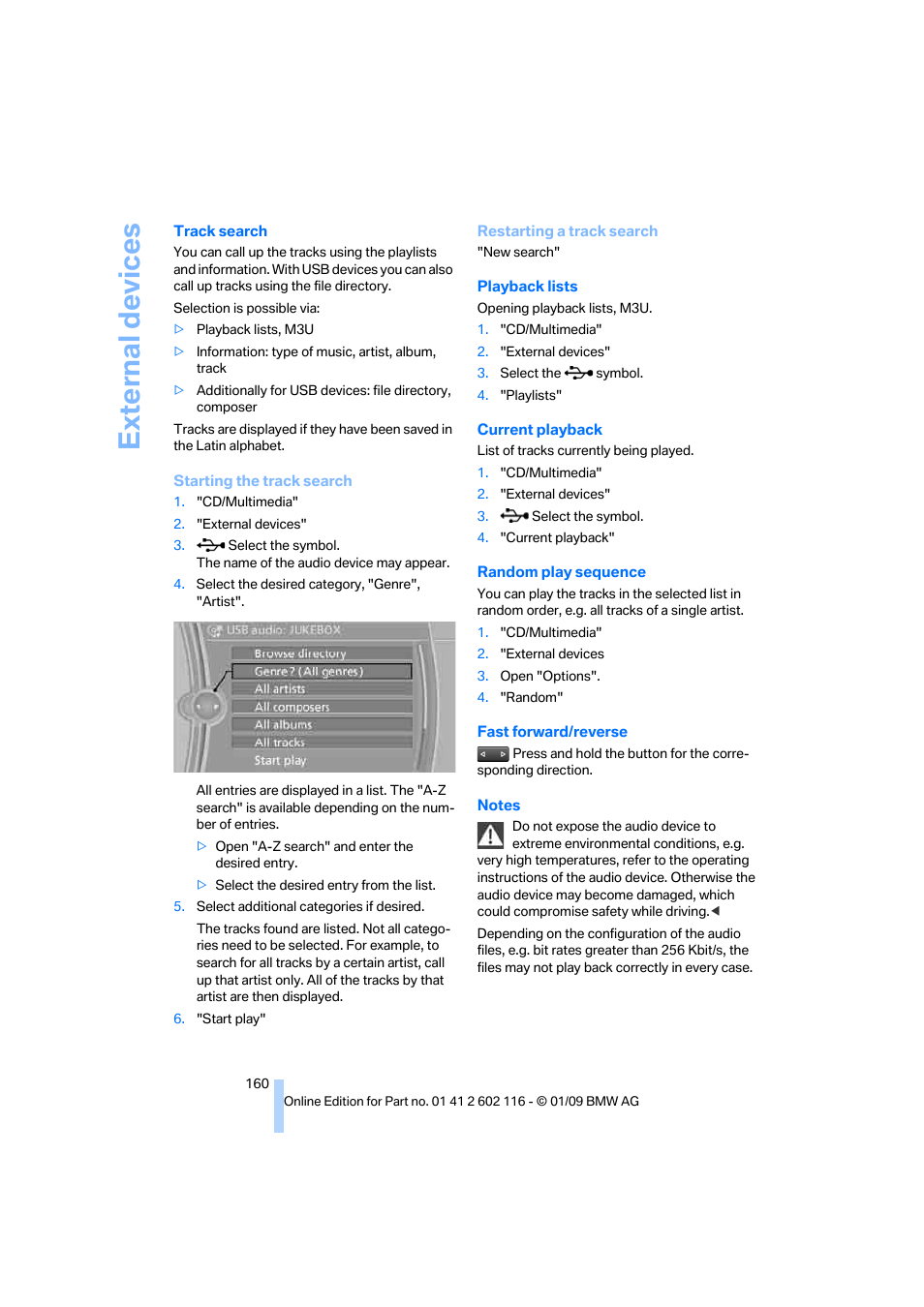 External devices | BMW Z4 sDrive35i 2009 User Manual | Page 162 / 248