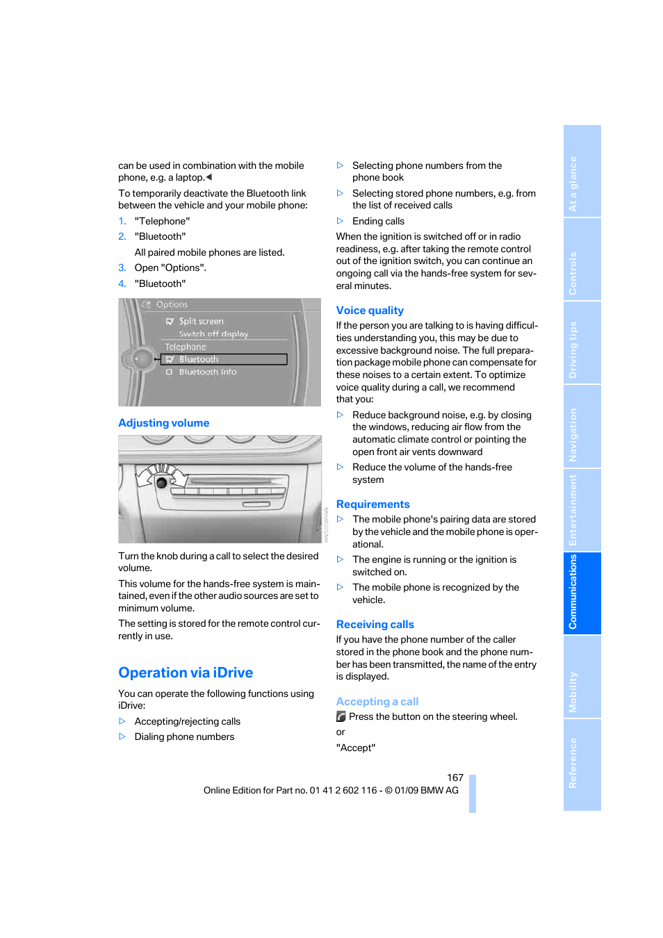 Operation via idrive | BMW Z4 sDrive35i 2009 User Manual | Page 169 / 248