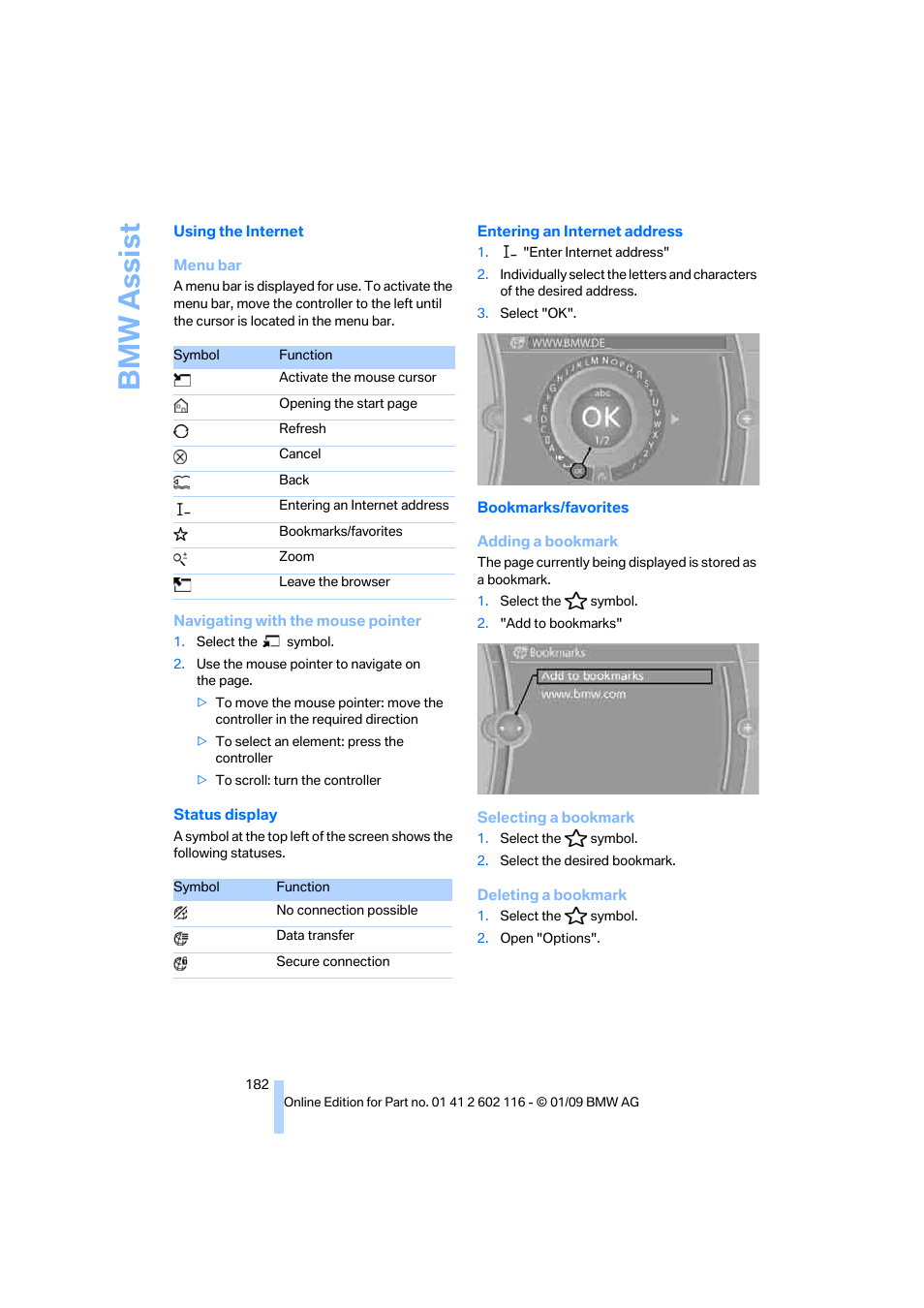 Bmw assist | BMW Z4 sDrive35i 2009 User Manual | Page 184 / 248