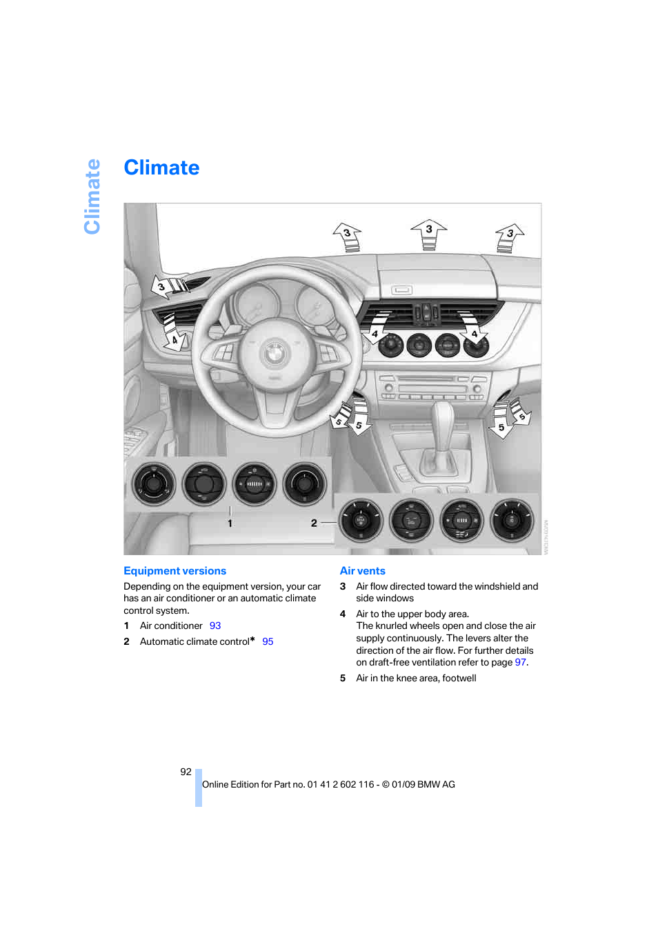 Climate | BMW Z4 sDrive35i 2009 User Manual | Page 94 / 248