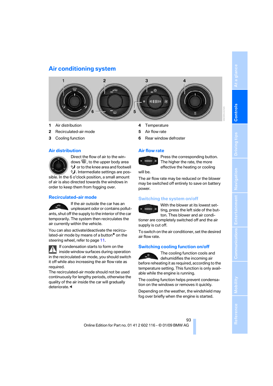 Air conditioning system | BMW Z4 sDrive35i 2009 User Manual | Page 95 / 248