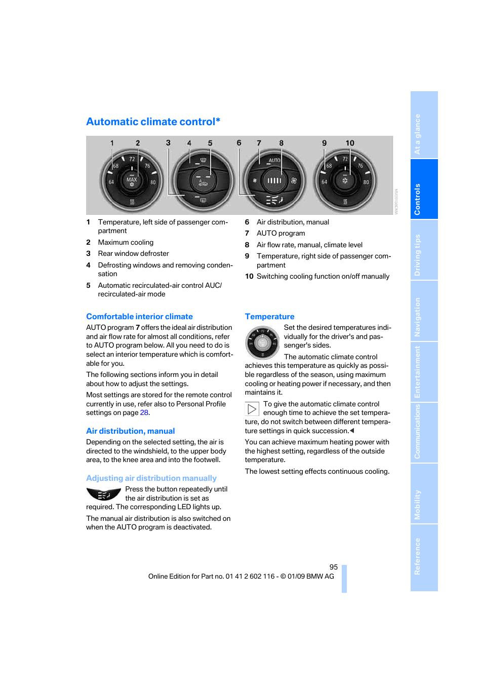 Automatic climate control | BMW Z4 sDrive35i 2009 User Manual | Page 97 / 248