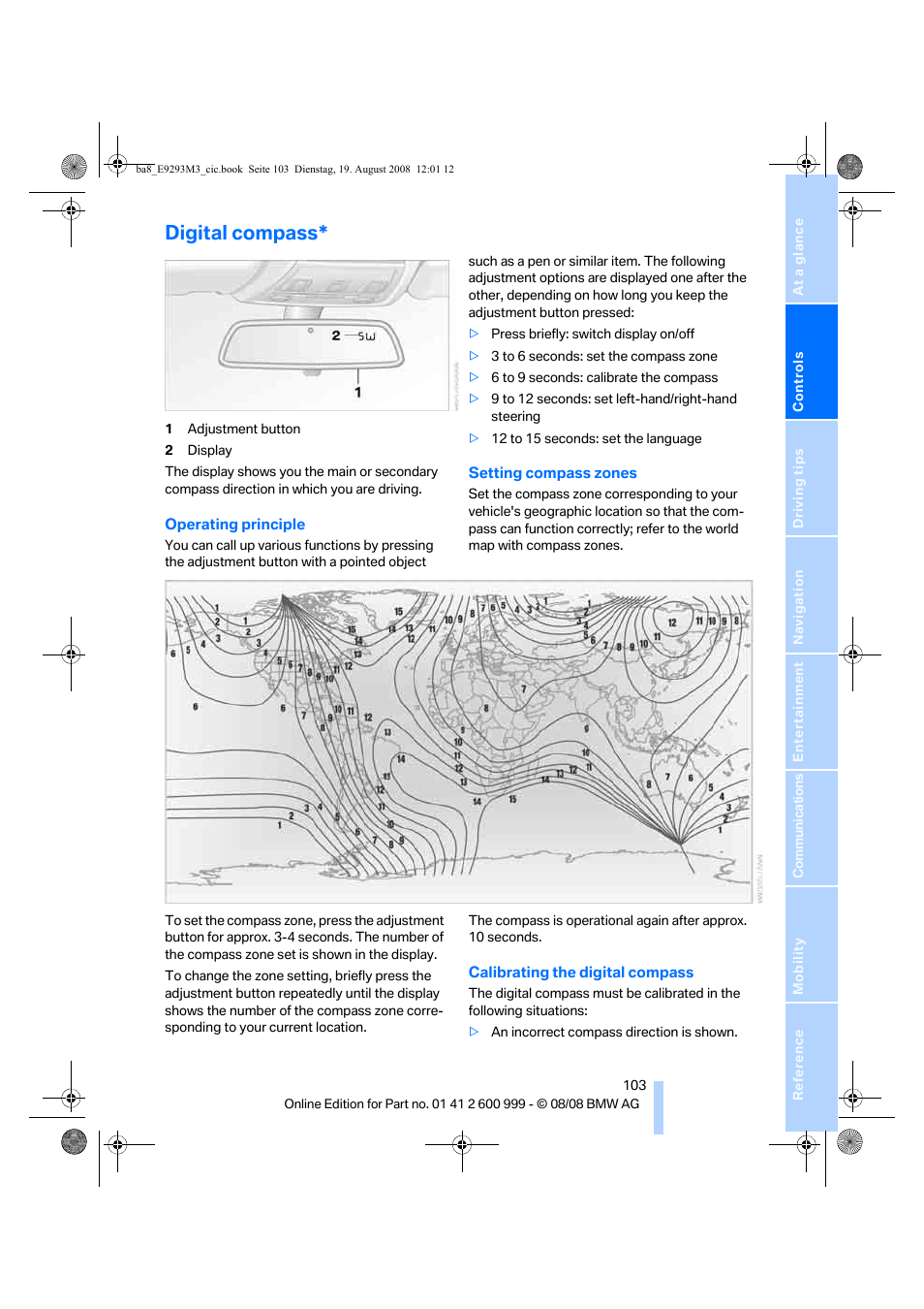 Digital compass | BMW M3 Convertible 2009 User Manual | Page 105 / 256