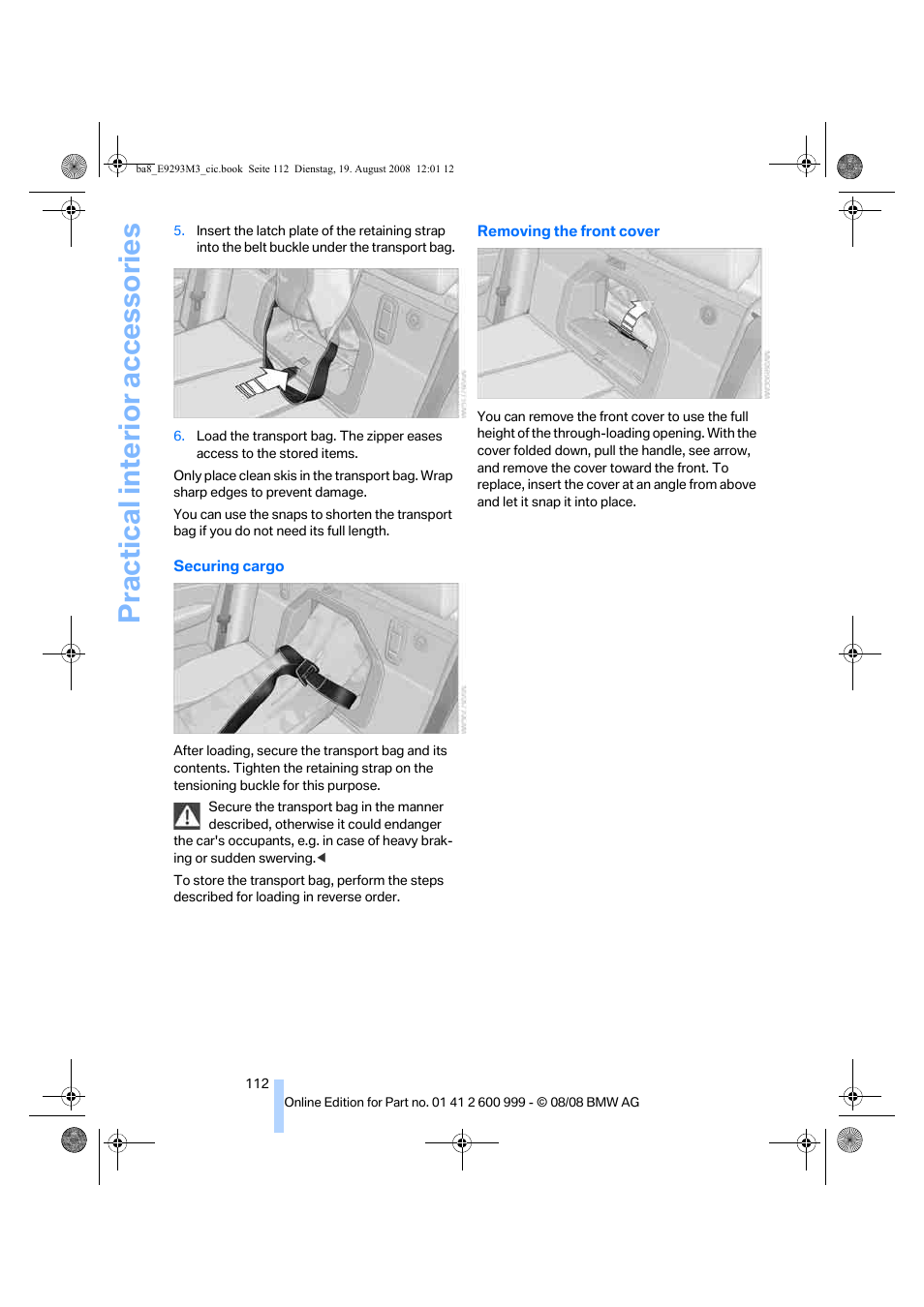 Practical interior accessories | BMW M3 Convertible 2009 User Manual | Page 114 / 256