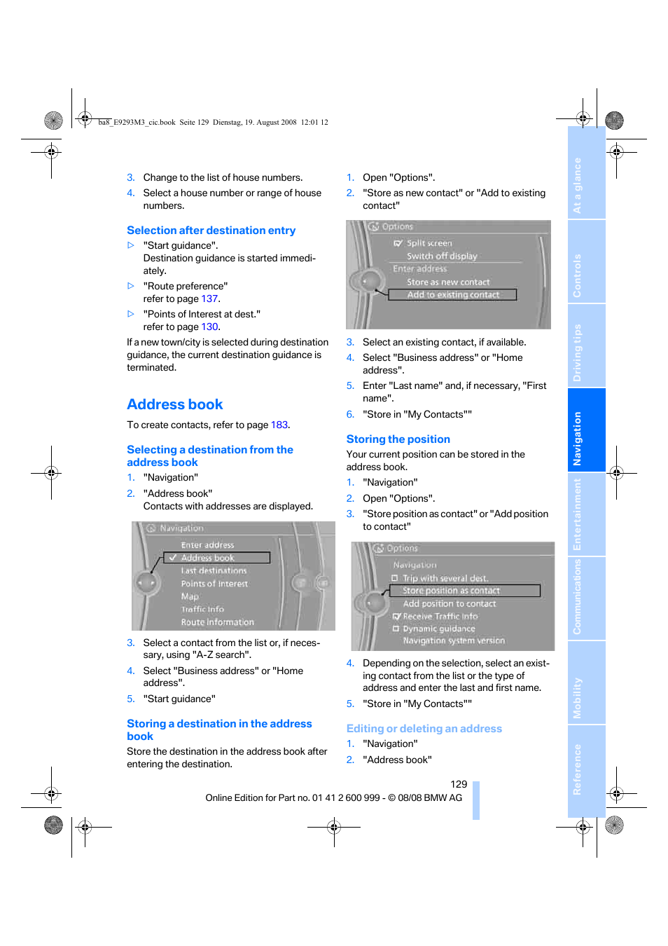 Address book | BMW M3 Convertible 2009 User Manual | Page 131 / 256