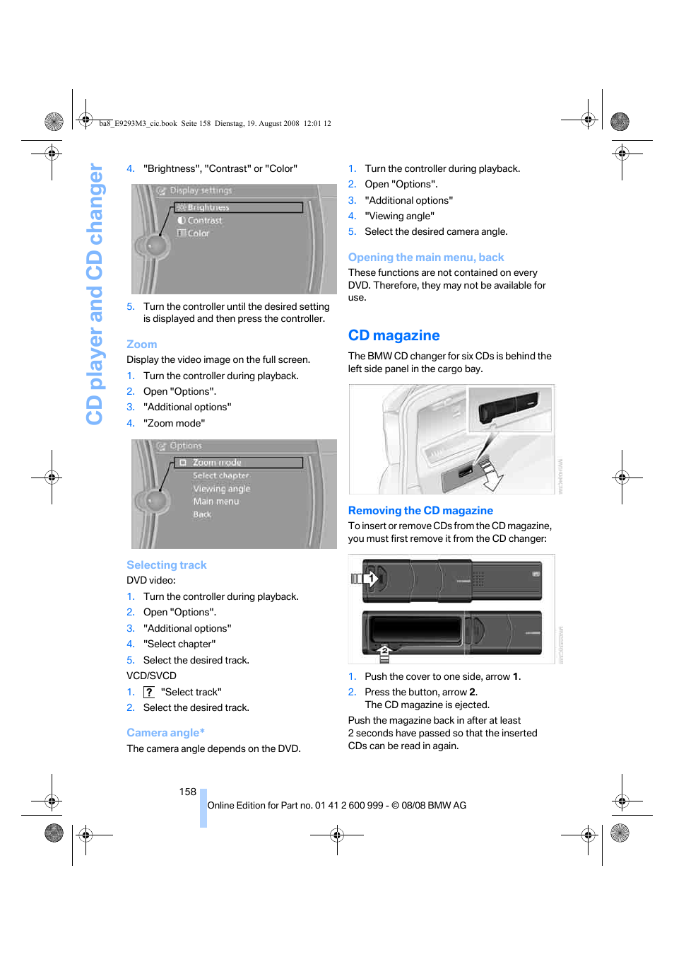 Cd magazine, Cd player and cd changer | BMW M3 Convertible 2009 User Manual | Page 160 / 256