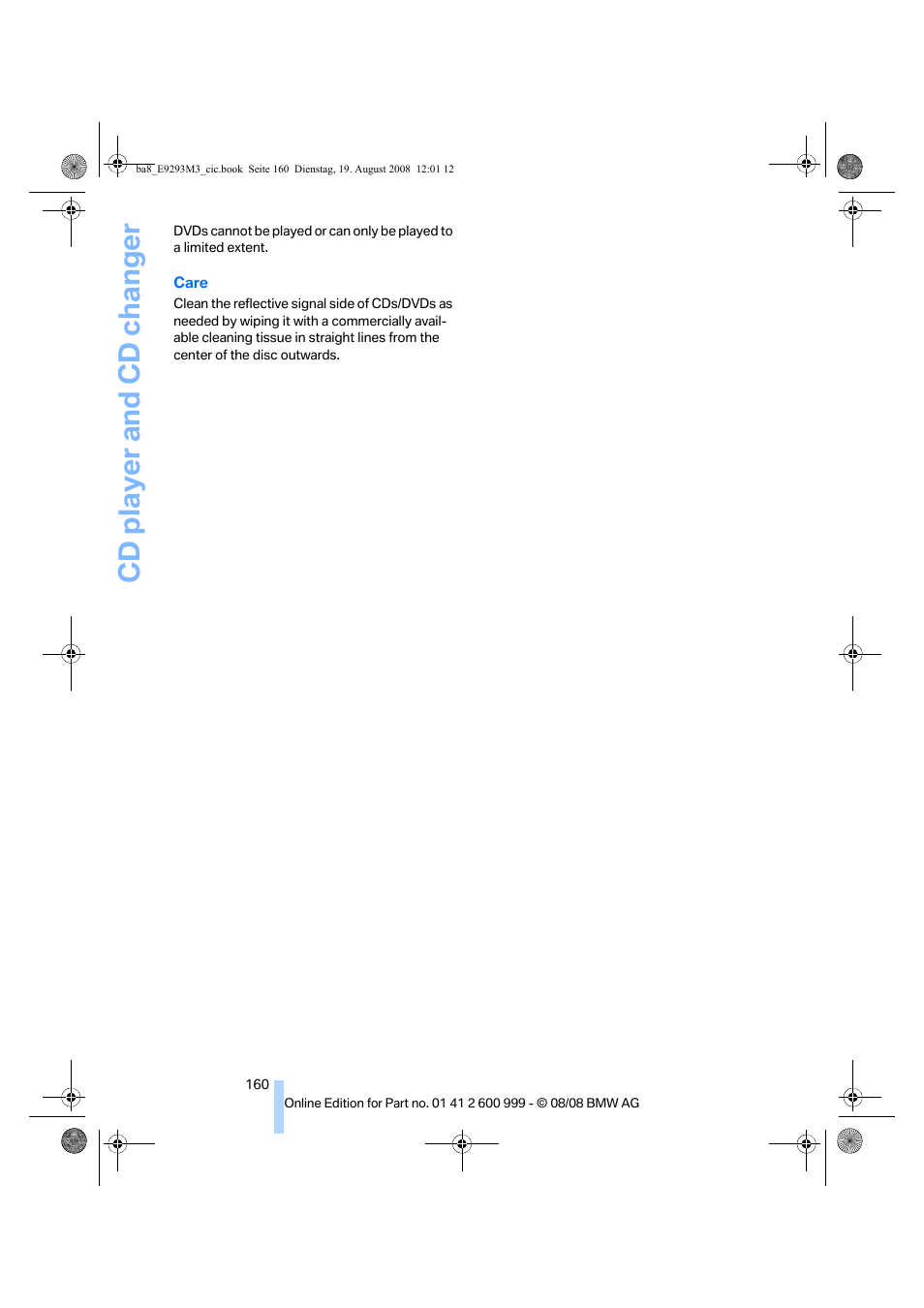 Cd player and cd changer | BMW M3 Convertible 2009 User Manual | Page 162 / 256