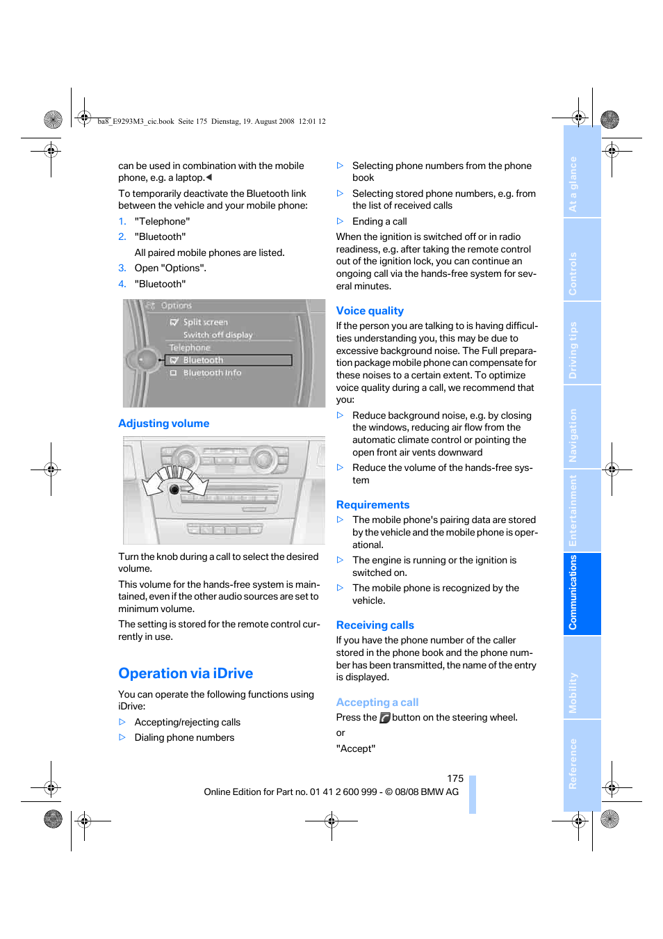 Operation via idrive | BMW M3 Convertible 2009 User Manual | Page 177 / 256