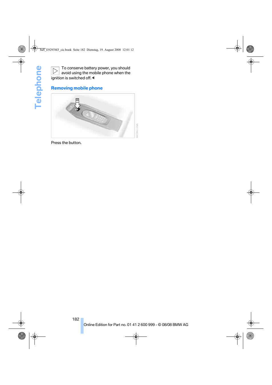 Te lephone | BMW M3 Convertible 2009 User Manual | Page 184 / 256