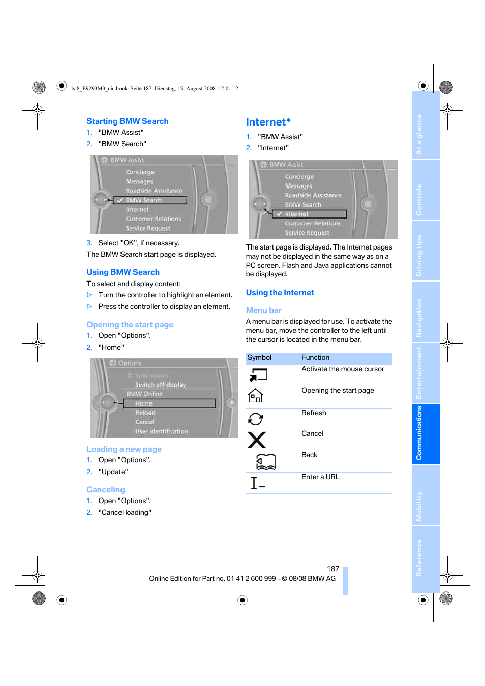 Internet | BMW M3 Convertible 2009 User Manual | Page 189 / 256