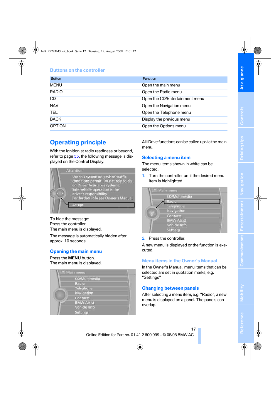 Operating principle, L display | BMW M3 Convertible 2009 User Manual | Page 19 / 256