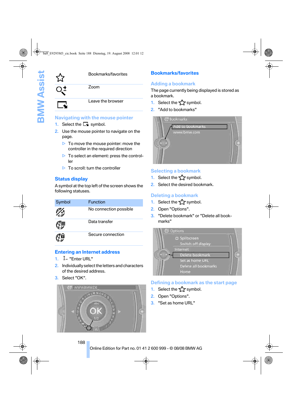 Bmw assist | BMW M3 Convertible 2009 User Manual | Page 190 / 256