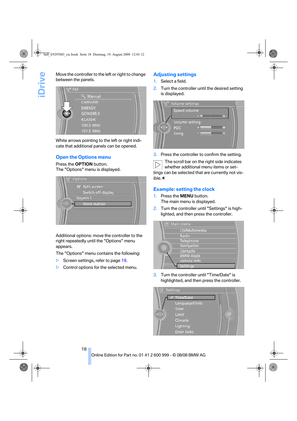 Idrive | BMW M3 Convertible 2009 User Manual | Page 20 / 256