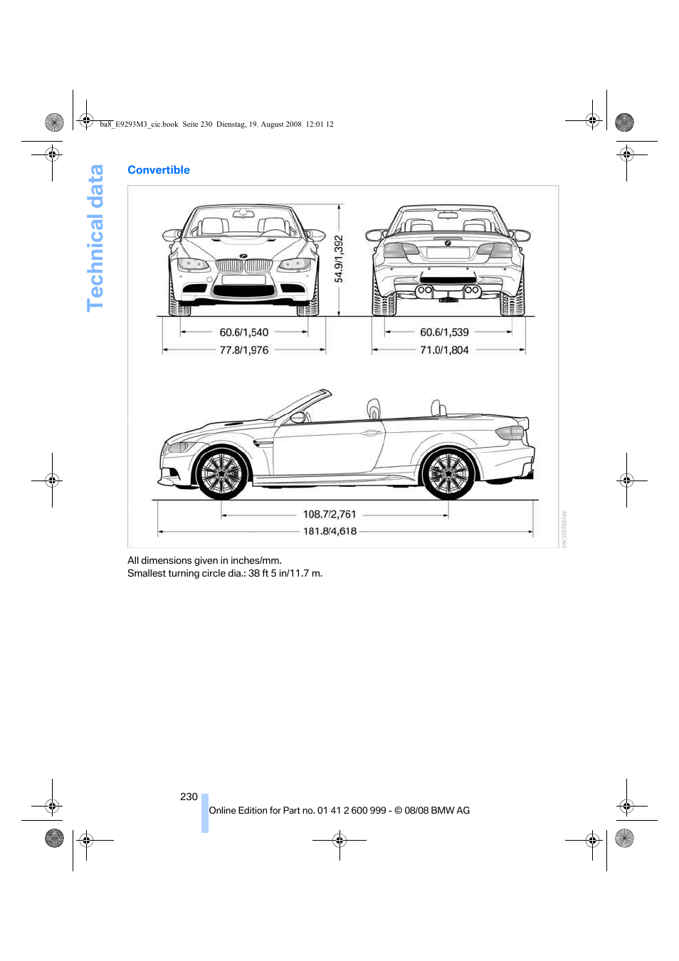 Technical data | BMW M3 Convertible 2009 User Manual | Page 232 / 256