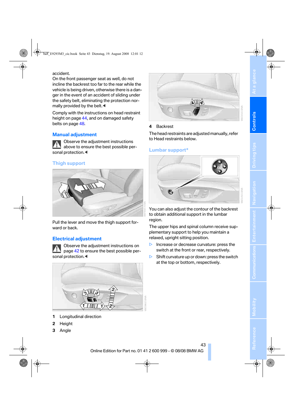 BMW M3 Convertible 2009 User Manual | Page 45 / 256