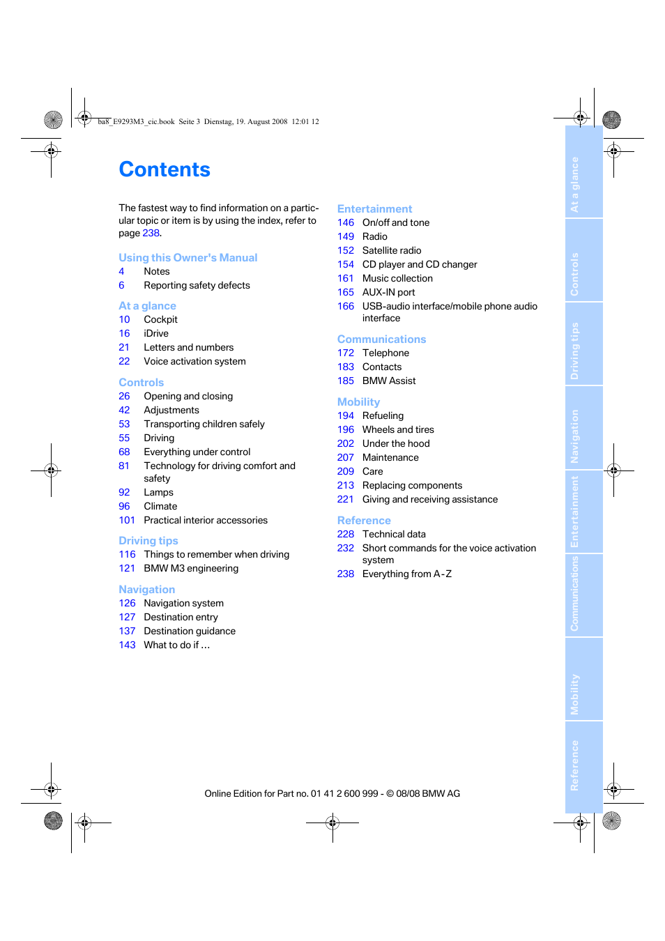 BMW M3 Convertible 2009 User Manual | Page 5 / 256