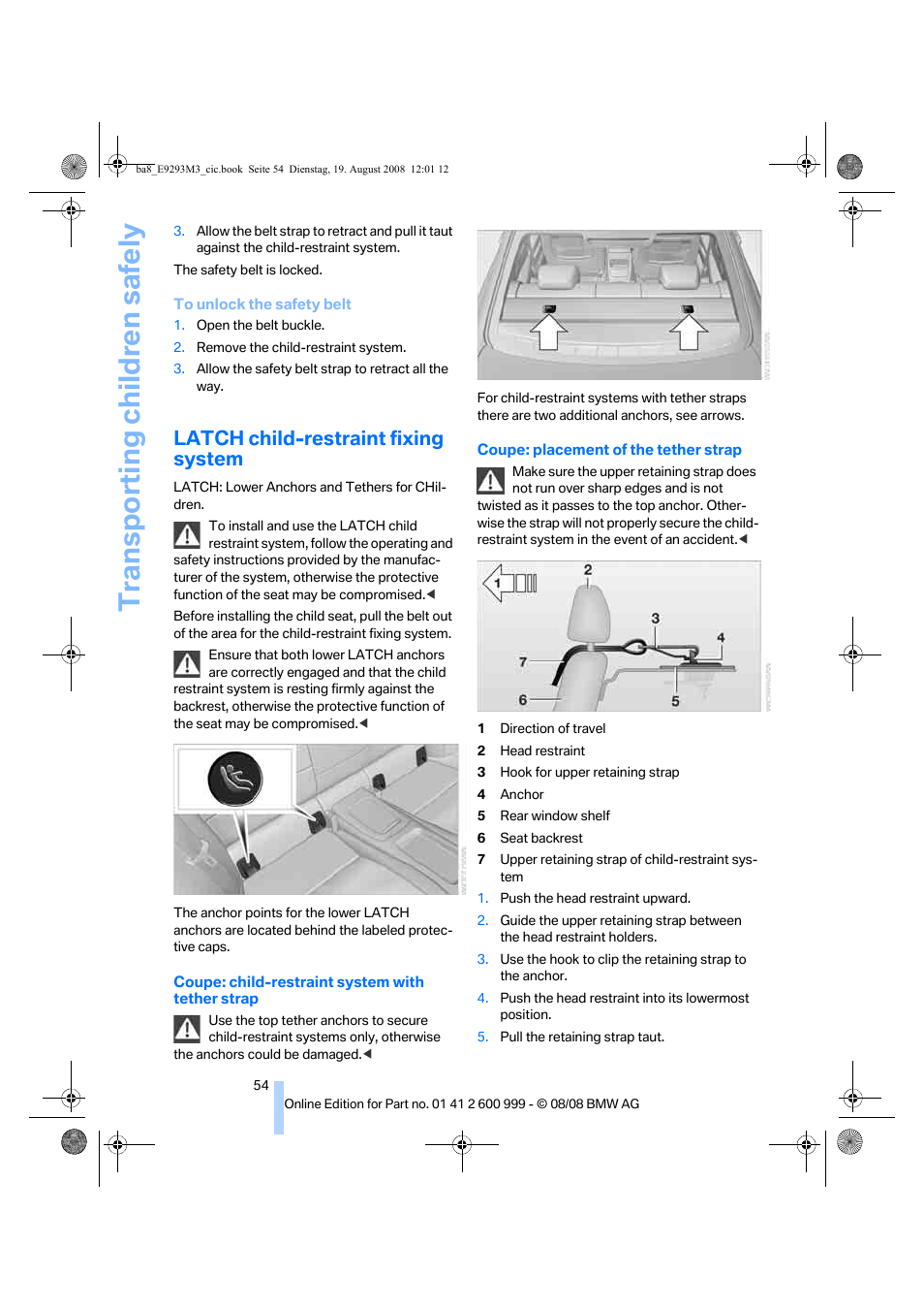 Latch child-restraint fixing system, Transporting children safely | BMW M3 Convertible 2009 User Manual | Page 56 / 256