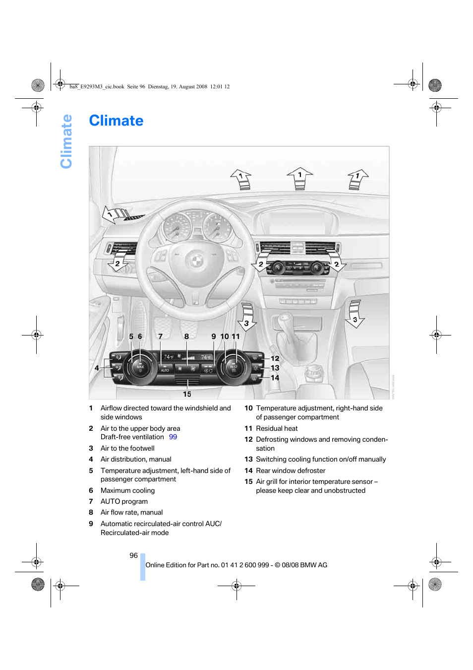 Climate | BMW M3 Convertible 2009 User Manual | Page 98 / 256