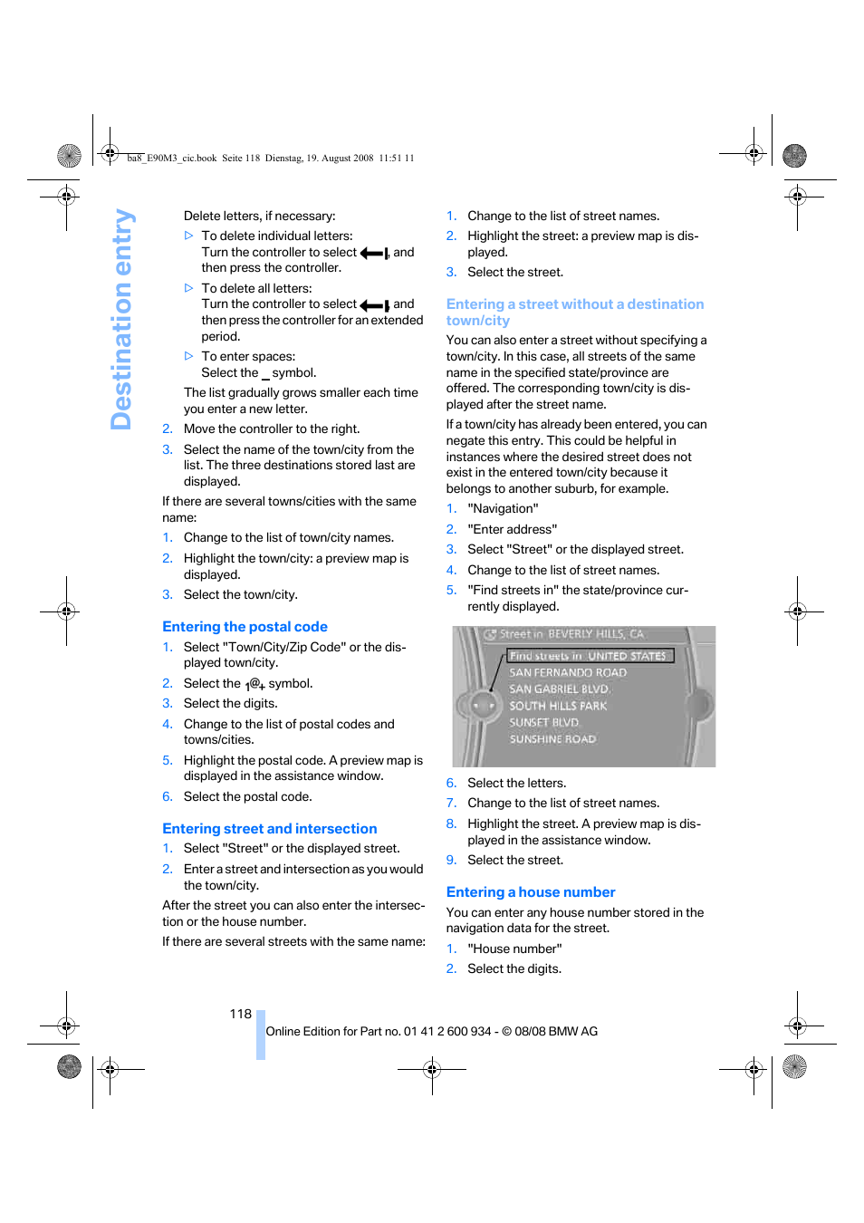 Destination entry | BMW M3 Sedan 2009 User Manual | Page 120 / 246