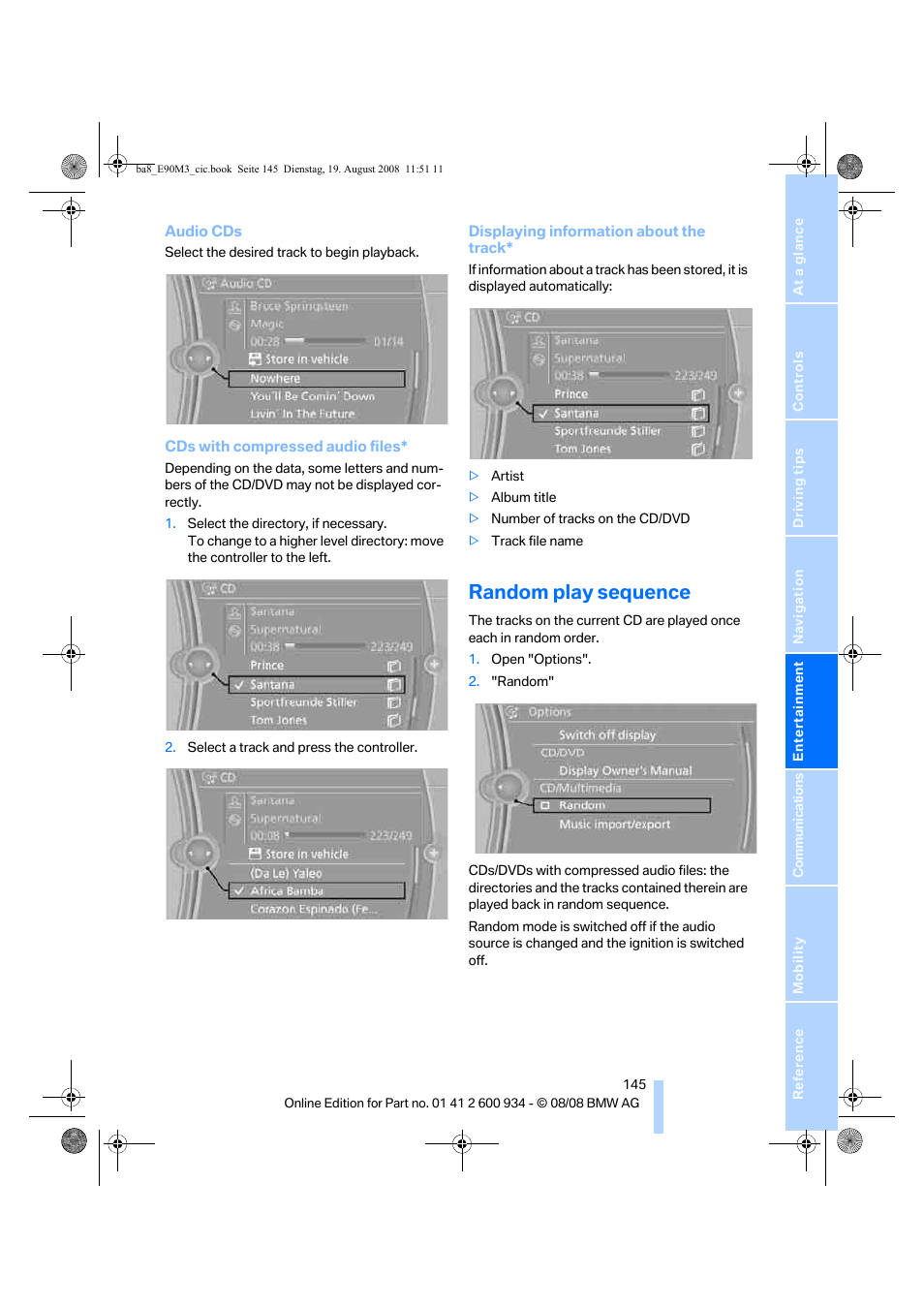 Random play sequence | BMW M3 Sedan 2009 User Manual | Page 147 / 246