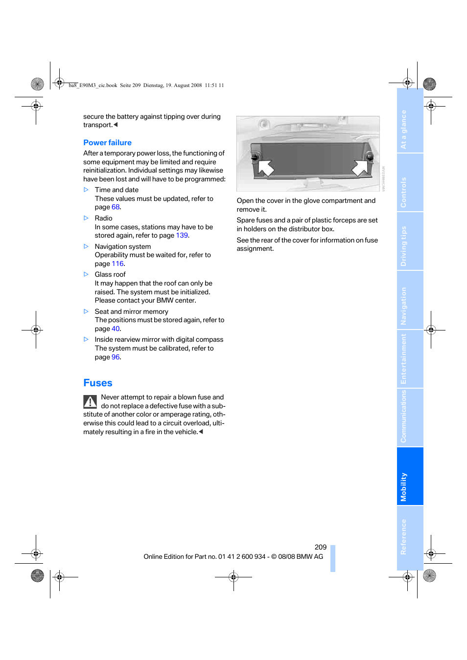 Fuses | BMW M3 Sedan 2009 User Manual | Page 211 / 246