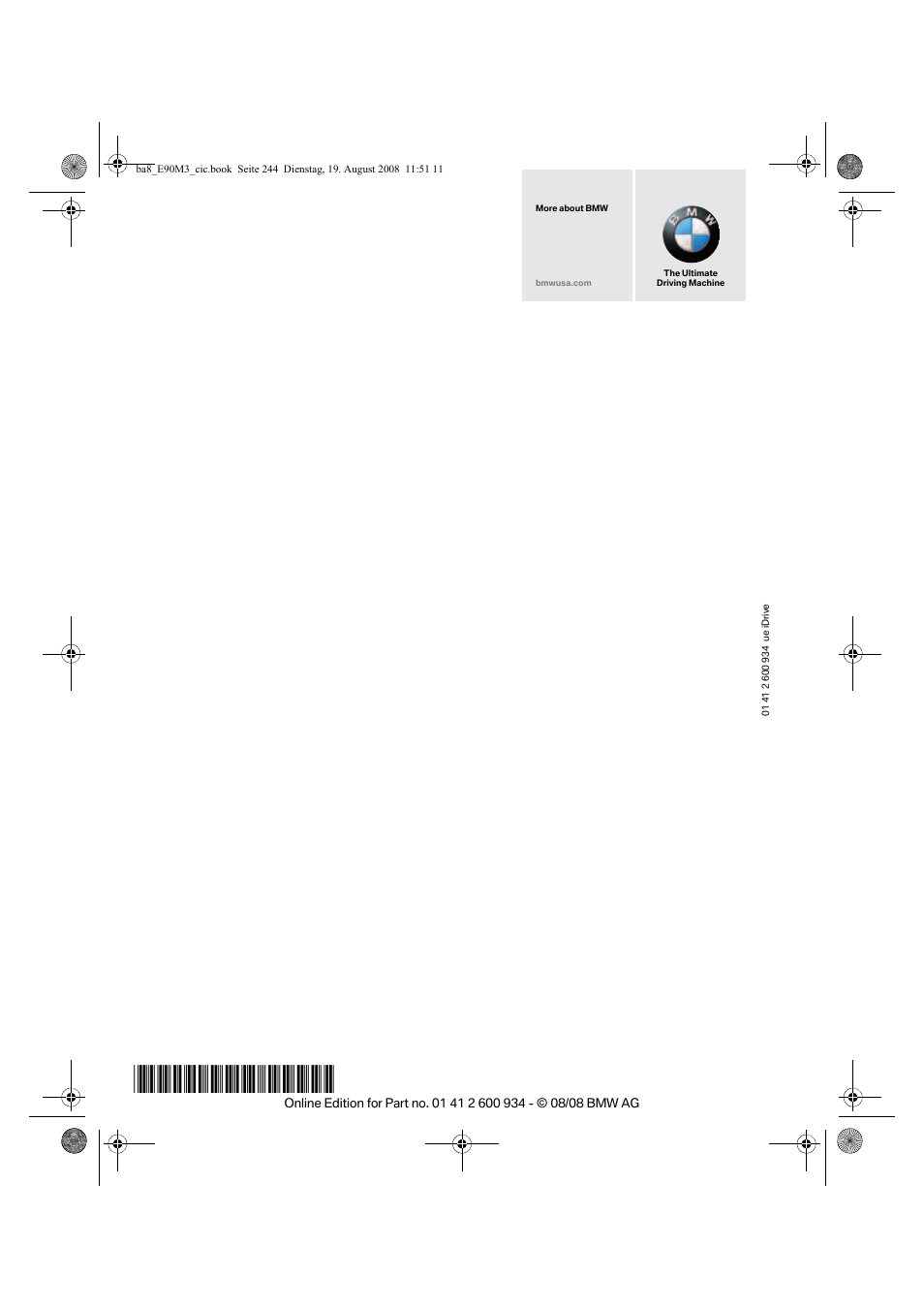 BMW M3 Sedan 2009 User Manual | Page 246 / 246