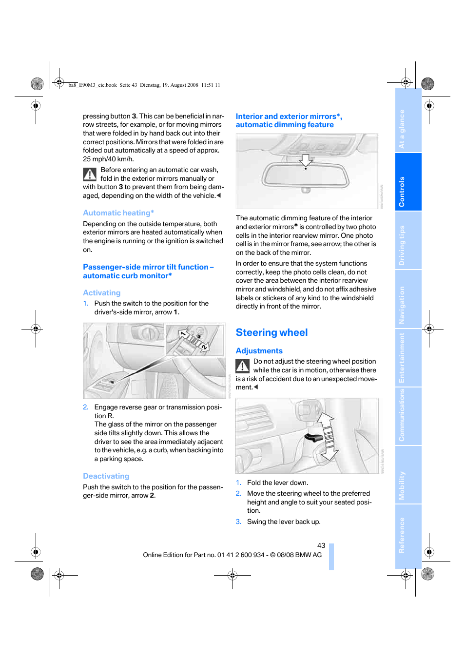 Steering wheel | BMW M3 Sedan 2009 User Manual | Page 45 / 246