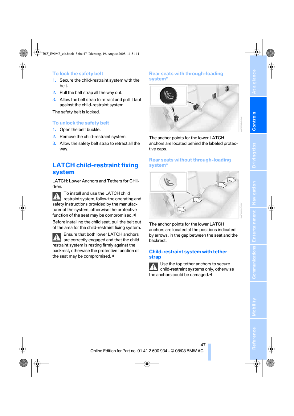 Latch child-restraint fixing system | BMW M3 Sedan 2009 User Manual | Page 49 / 246