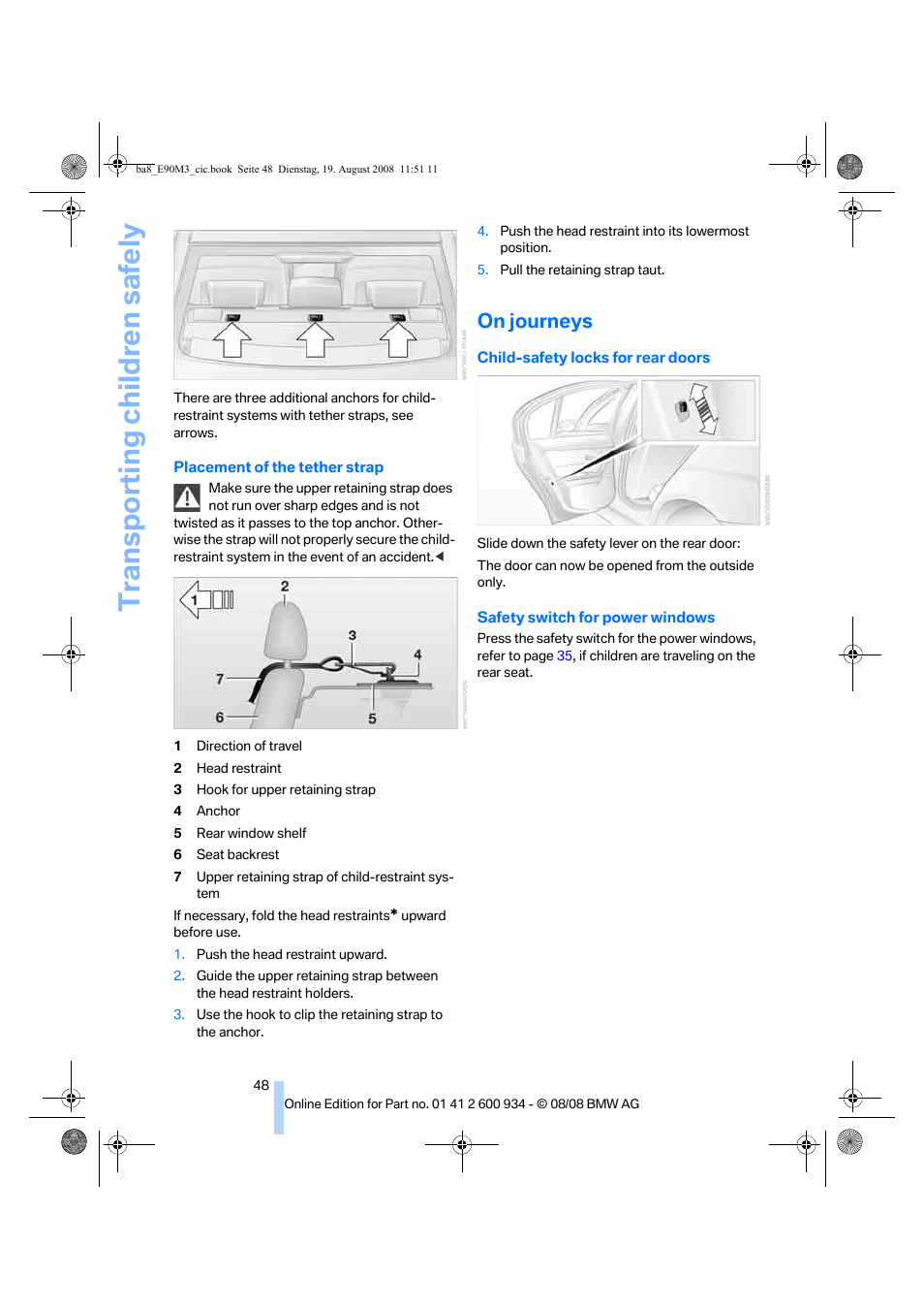 On journeys, Transporting children safely | BMW M3 Sedan 2009 User Manual | Page 50 / 246