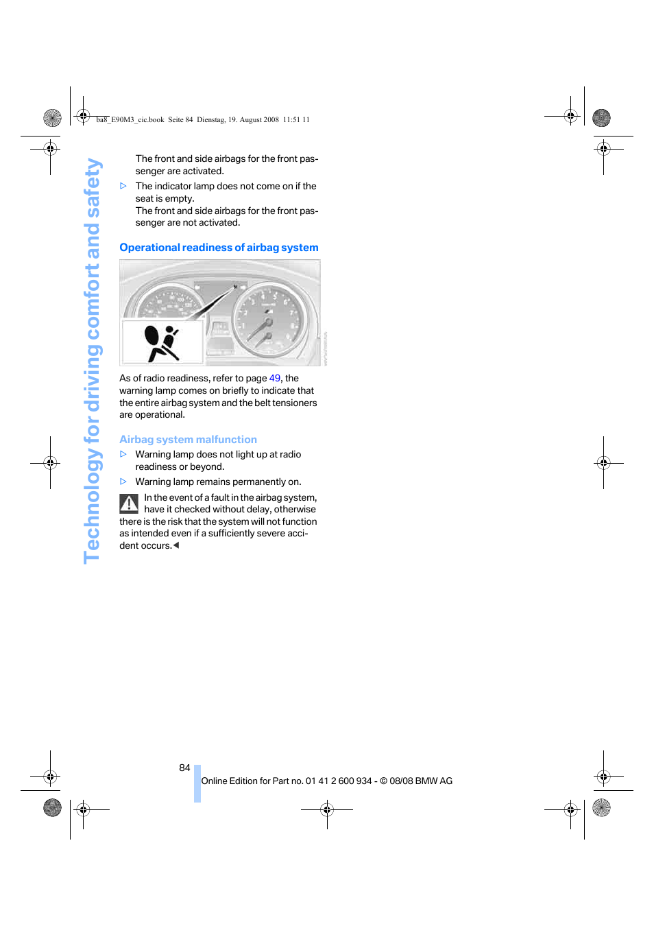 Technology for driving comfort and safety | BMW M3 Sedan 2009 User Manual | Page 86 / 246