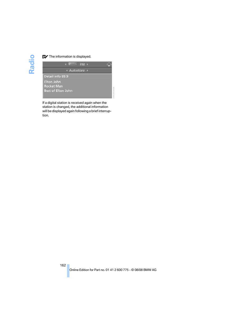 Radi o | BMW M6 Convertible 2009 User Manual | Page 164 / 270