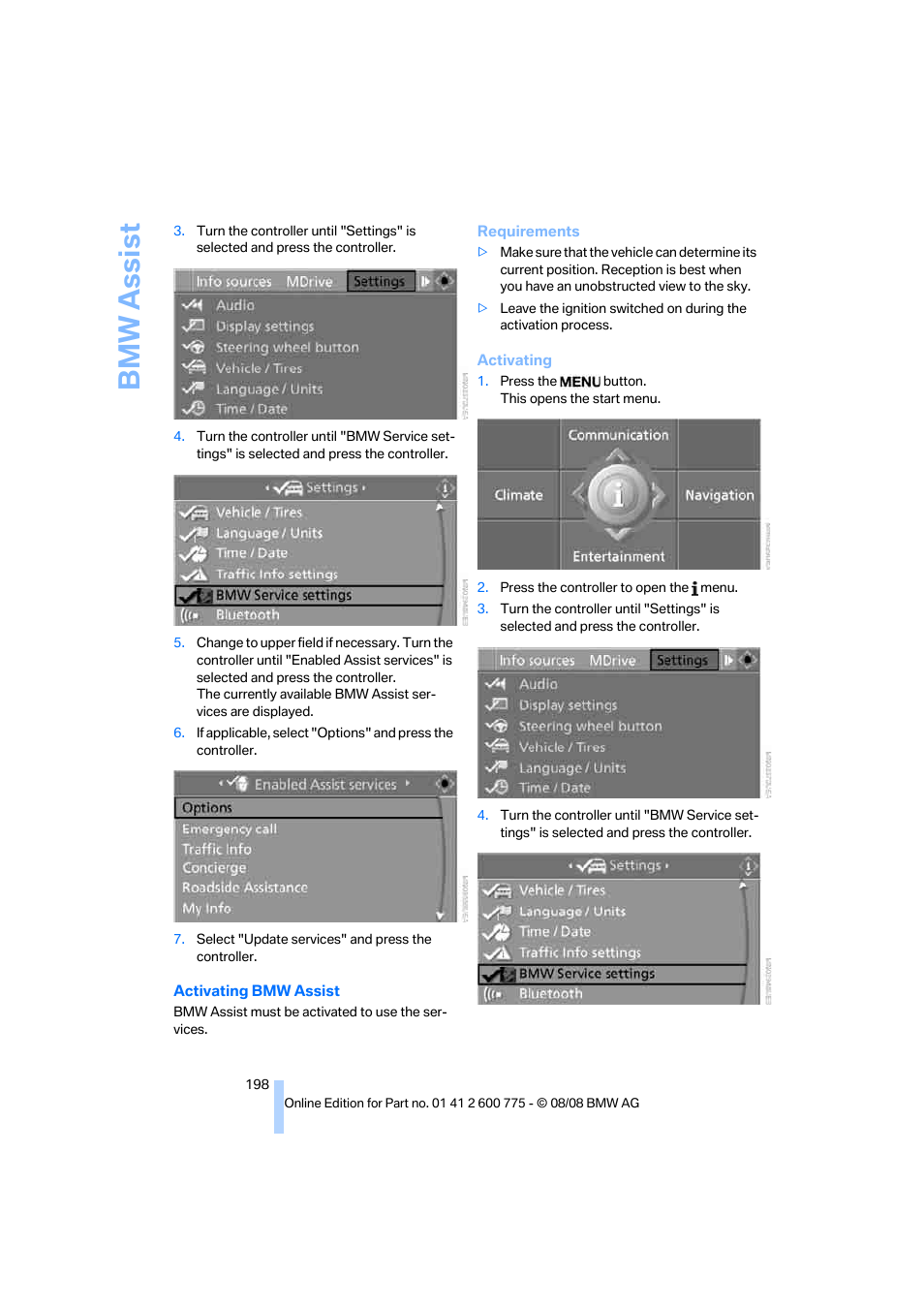 Bmw assist | BMW M6 Convertible 2009 User Manual | Page 200 / 270