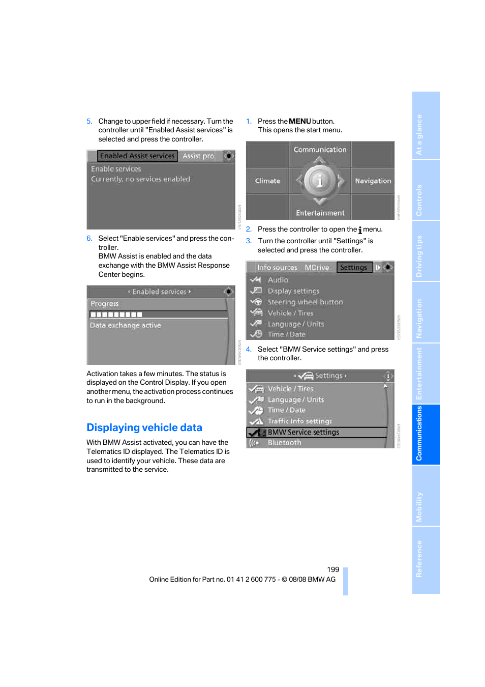 Displaying vehicle data | BMW M6 Convertible 2009 User Manual | Page 201 / 270