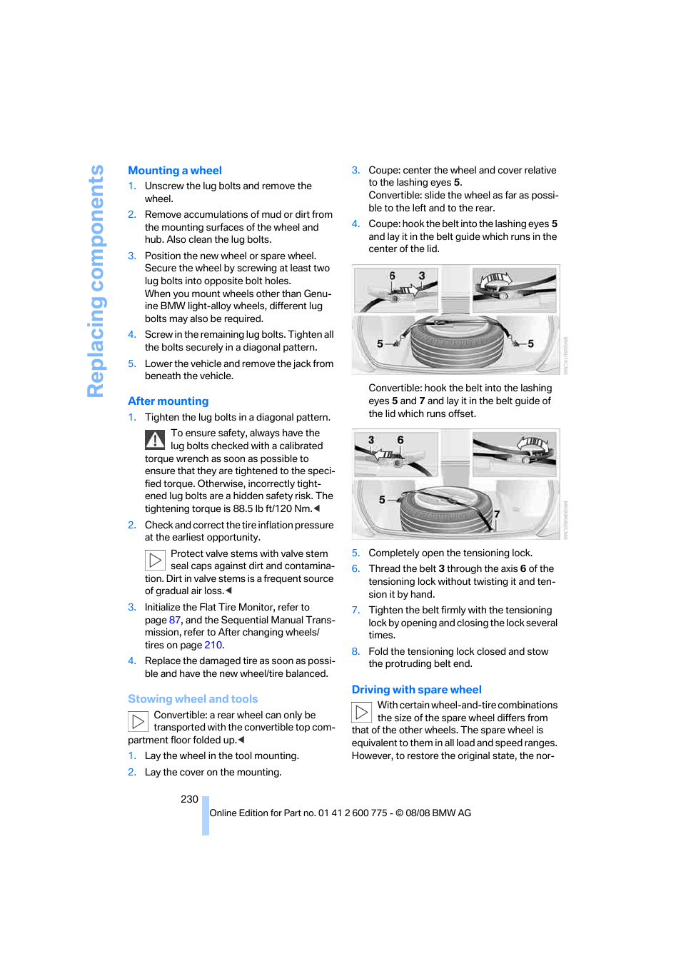 Replacing components | BMW M6 Convertible 2009 User Manual | Page 232 / 270