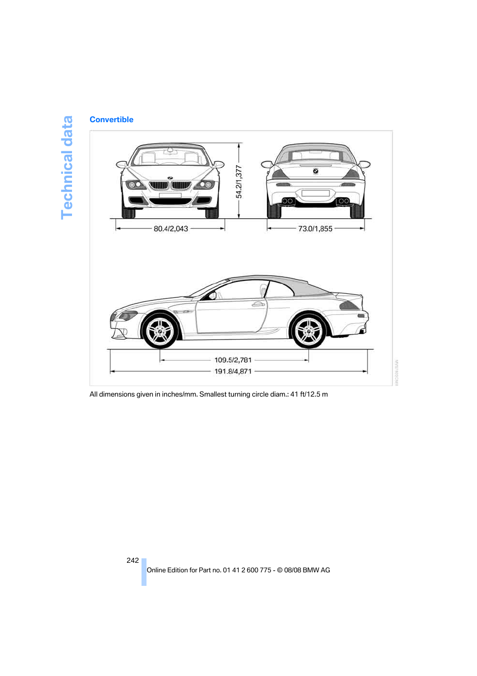 Technical data | BMW M6 Convertible 2009 User Manual | Page 244 / 270