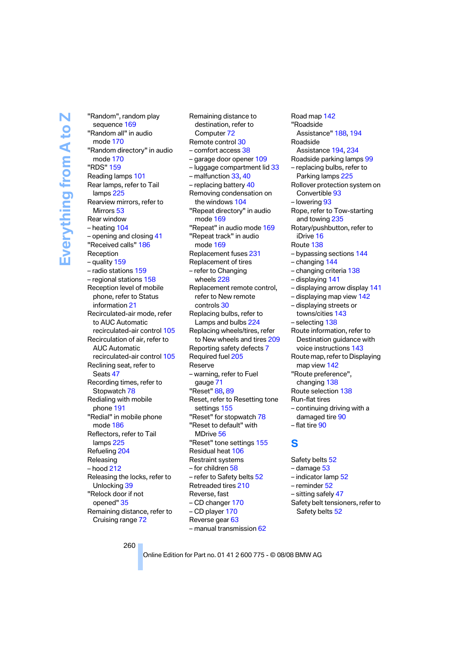 Everything from a to z | BMW M6 Convertible 2009 User Manual | Page 262 / 270