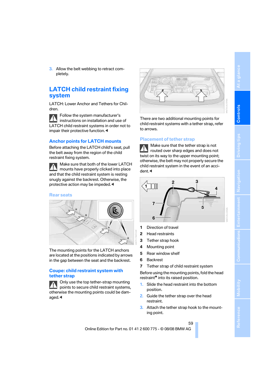 Latch child restraint fixing system | BMW M6 Convertible 2009 User Manual | Page 61 / 270