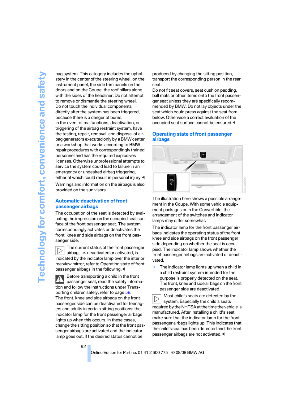 Technology for comfort, convenience and safety | BMW M6 Convertible 2009 User Manual | Page 94 / 270