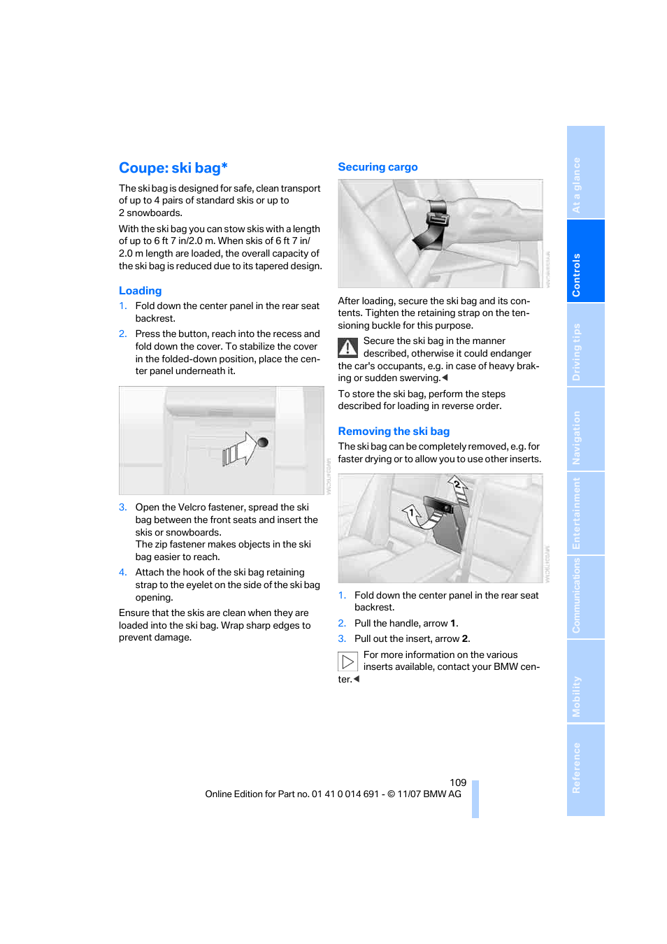 Coupe: ski bag | BMW 135i Coupe 2008 User Manual | Page 111 / 260