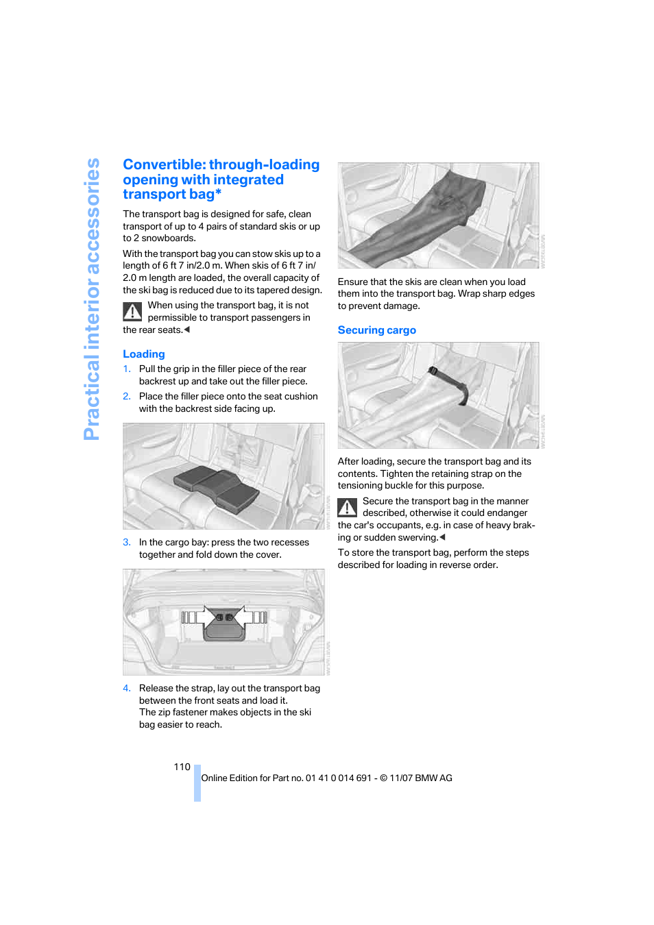 Practical interi or acc ess orie s | BMW 135i Coupe 2008 User Manual | Page 112 / 260