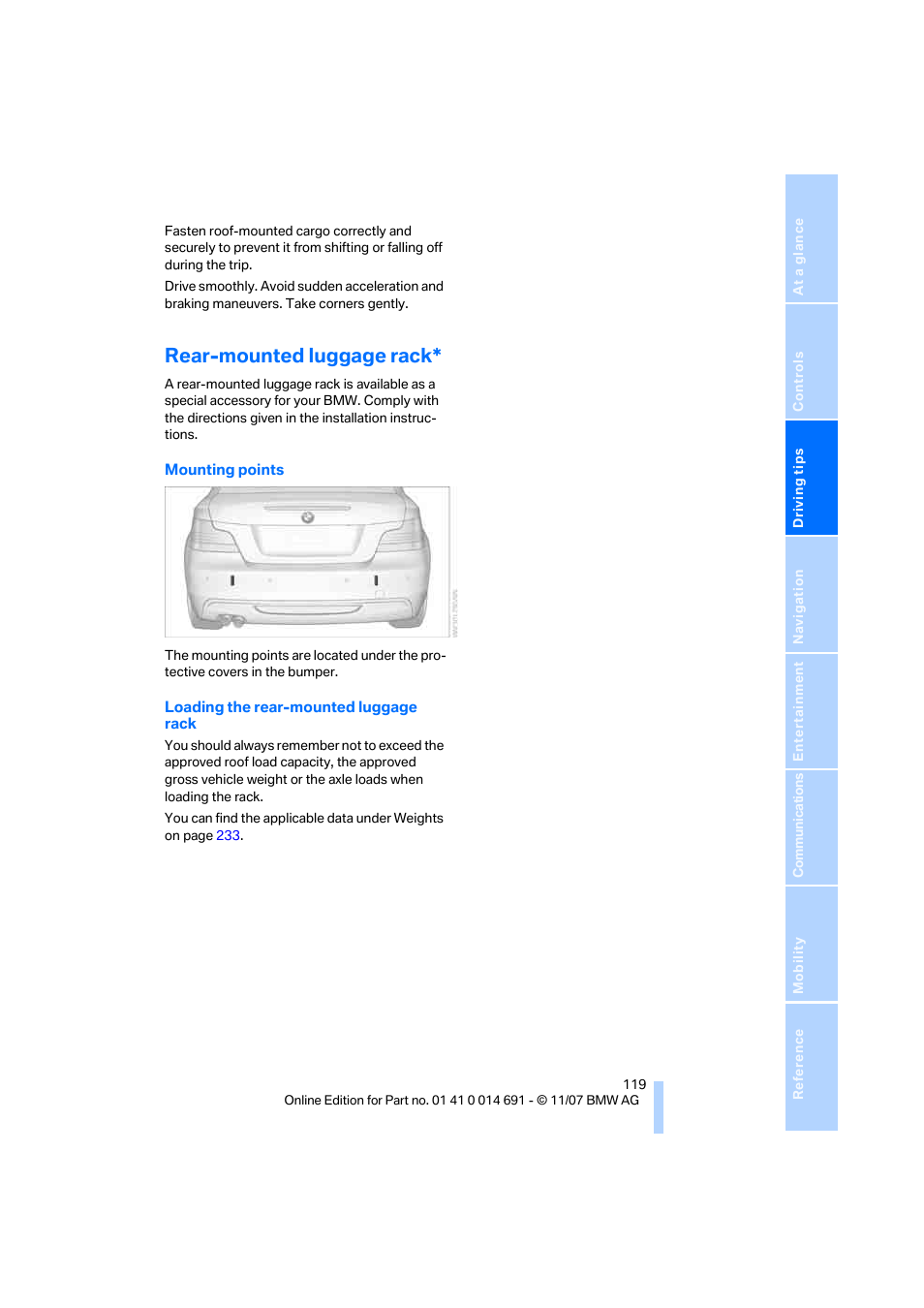 Rear-mounted luggage rack | BMW 135i Coupe 2008 User Manual | Page 121 / 260