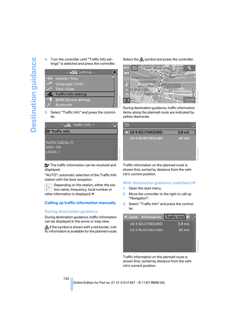 Destination guidance | BMW 135i Coupe 2008 User Manual | Page 144 / 260