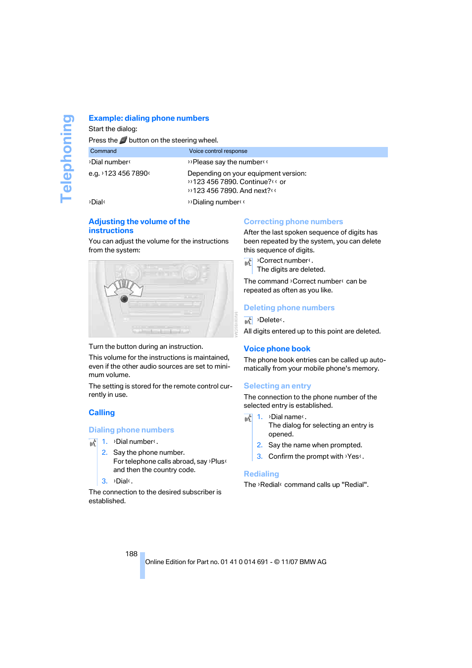 Telep h oning | BMW 135i Coupe 2008 User Manual | Page 190 / 260