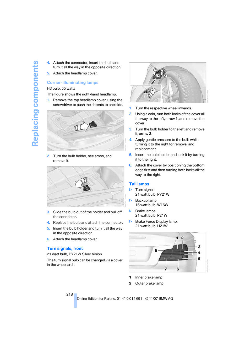 Replacing components | BMW 135i Coupe 2008 User Manual | Page 220 / 260