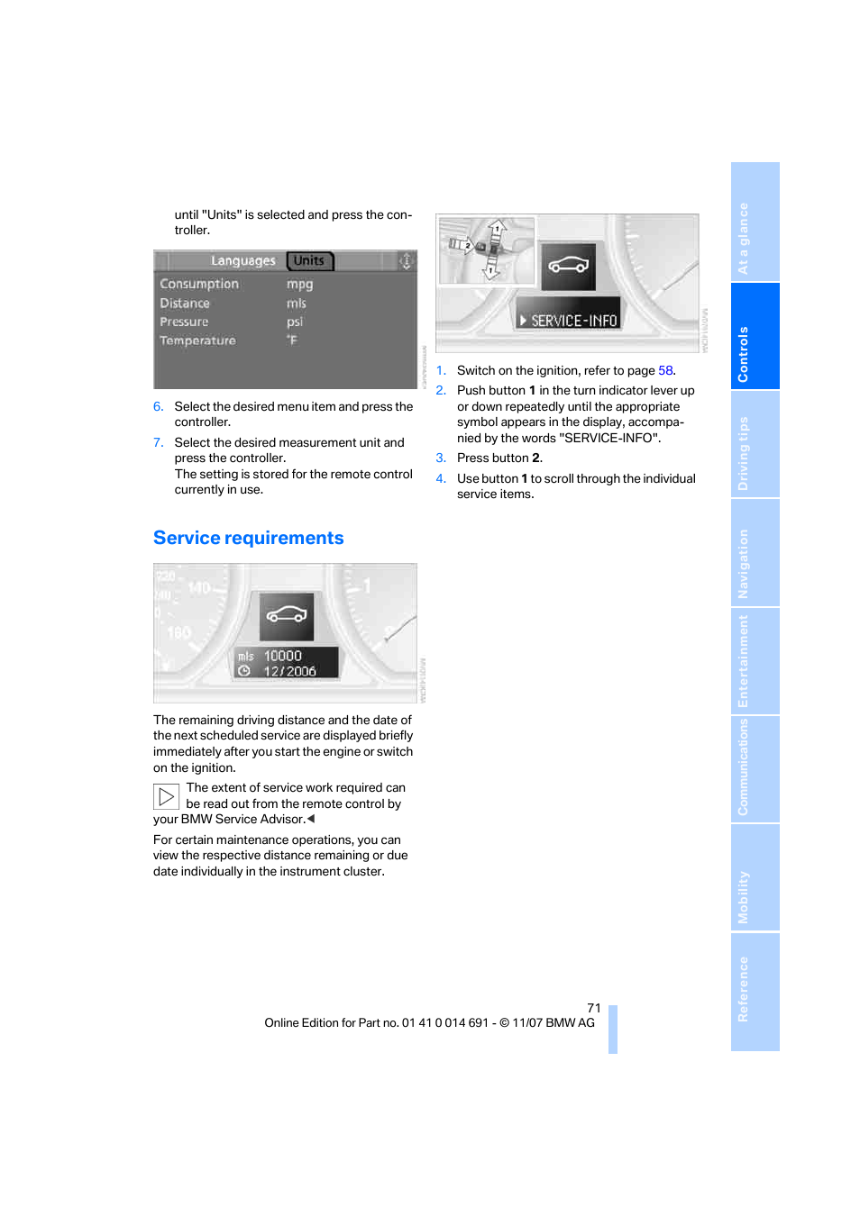 Service requirements | BMW 135i Coupe 2008 User Manual | Page 73 / 260